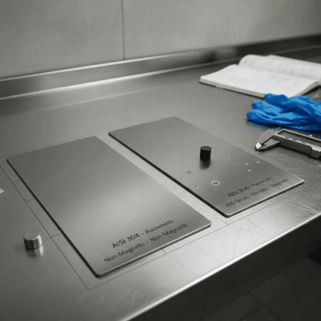 AISI 304 Edelstahl im Vergleich zu einer korrodierten Platte der 400er-Serie