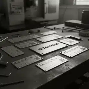 Vysokokvalitné priemyselné štítky a stupnice z nehrdzavejúcej ocele.